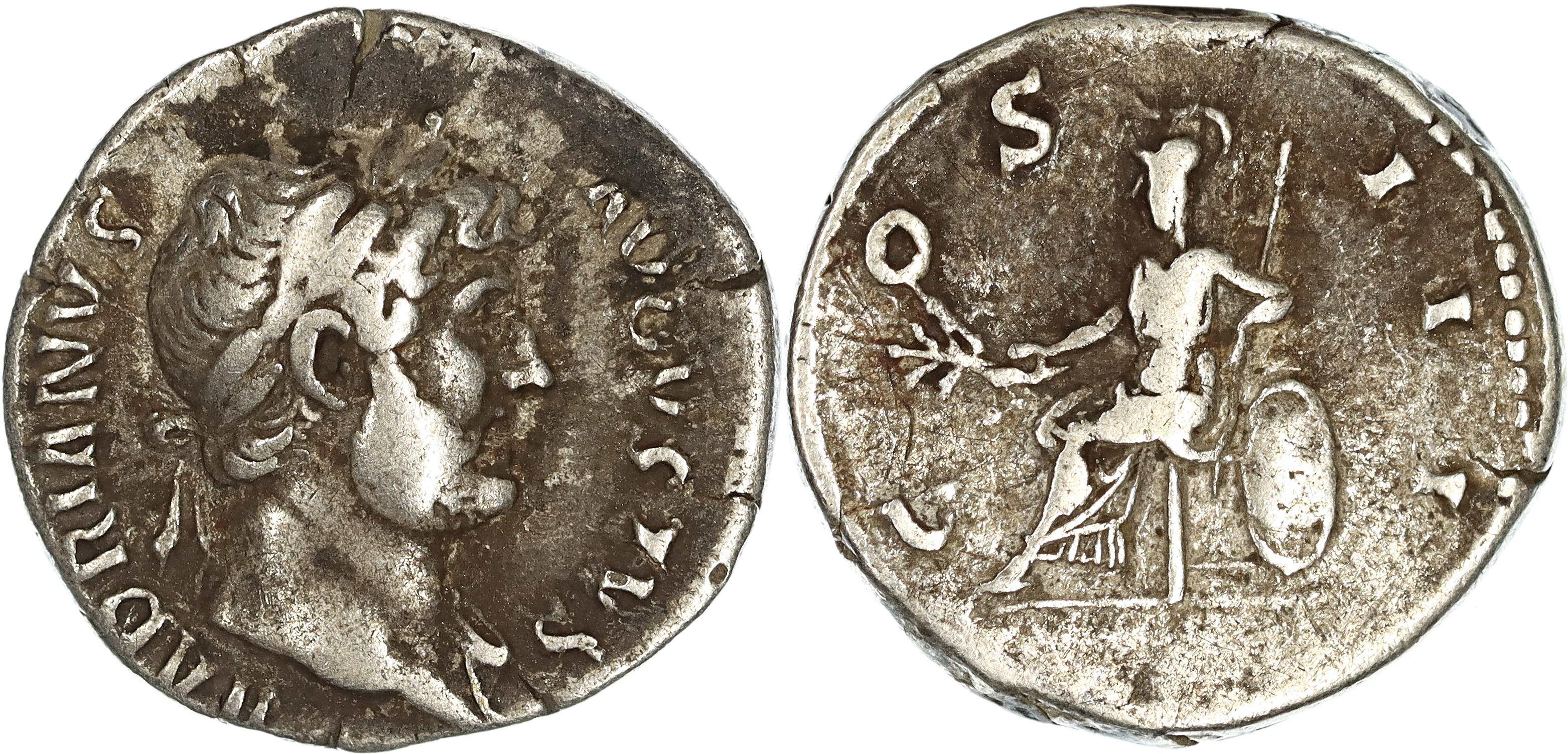 Roman Empire, Hadrian, Silver Denarius, 125-128 AD, gF-nVF