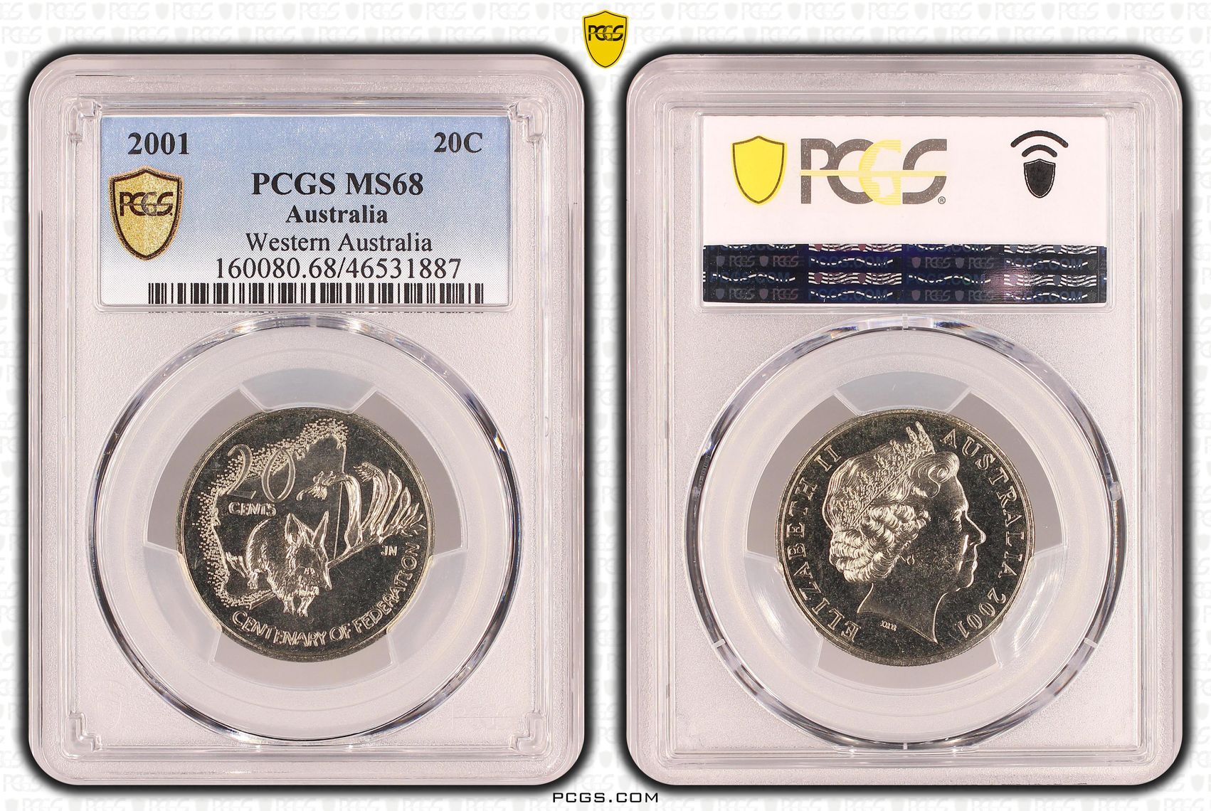 Western Australia, Twenty Cent, 2001 POP Report 17/0, PCGS MS 68