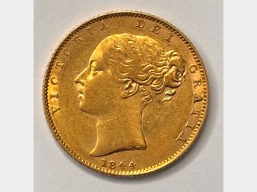 1844 VICTORIA SHIELD GOLD SOVEREIGN SCARCE