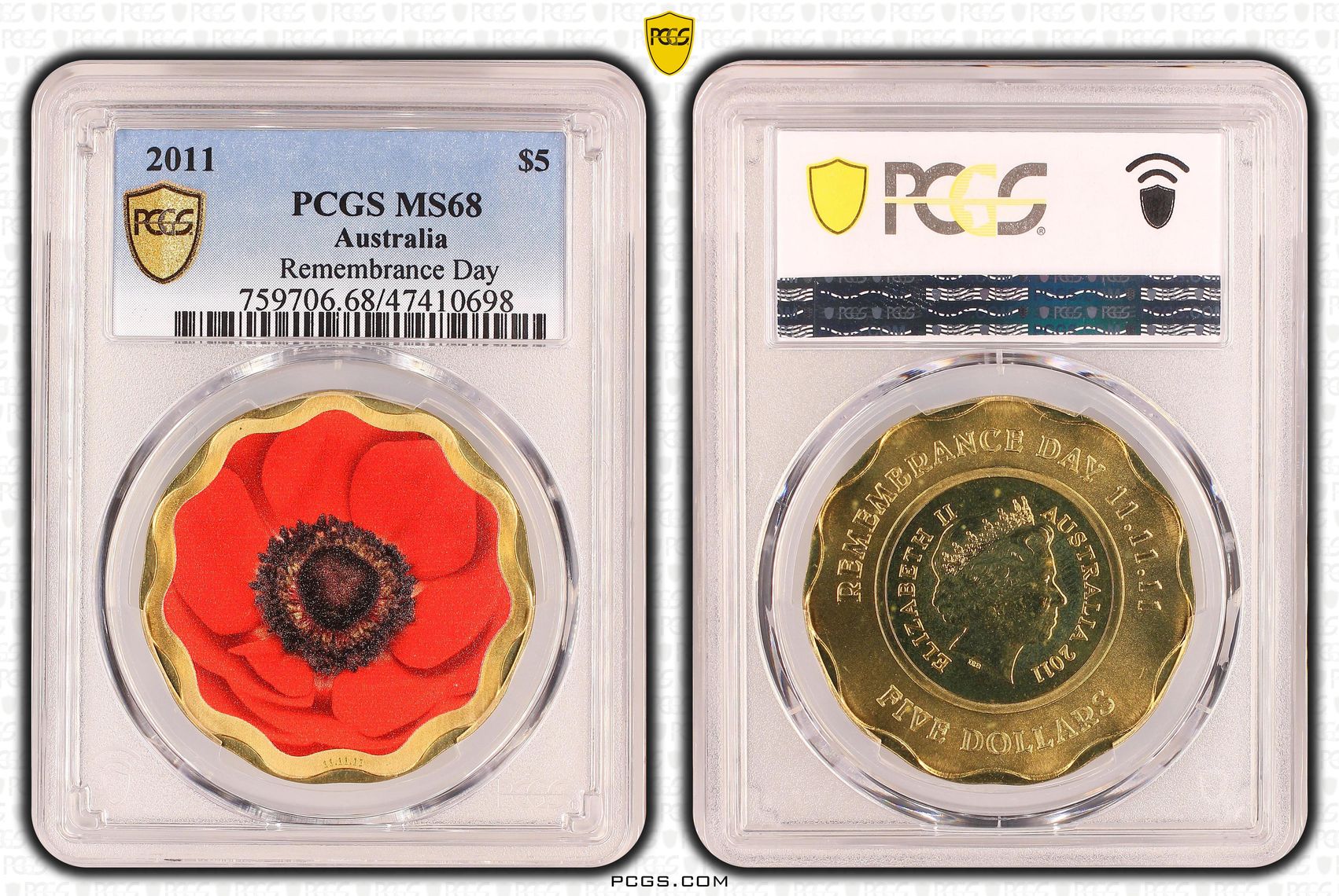 Elizabeth II, Remembrance Day , Five Dollar, 2011, PCGS MS68
