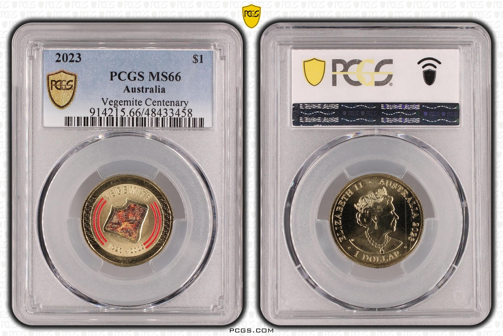 Elizabeth II, Vegemite Centenary Colorized, One Dollar, 2023, PCGS MS66