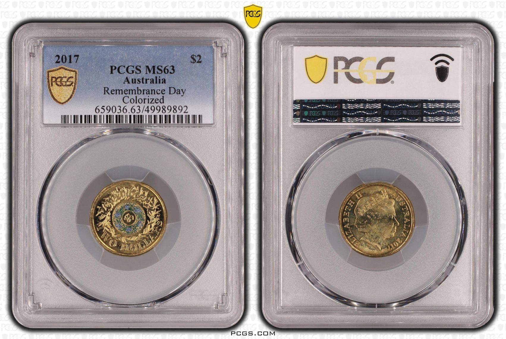 Remembrance Day Colourised, Two Dollar, 2017, PCGS MS63