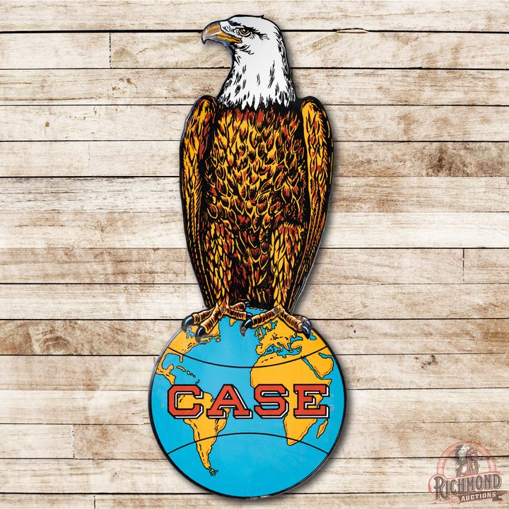 Case w/ Ole Abe on Earth 2-Piece Single Sided Porcelain Sign TAC 9 & 8.9