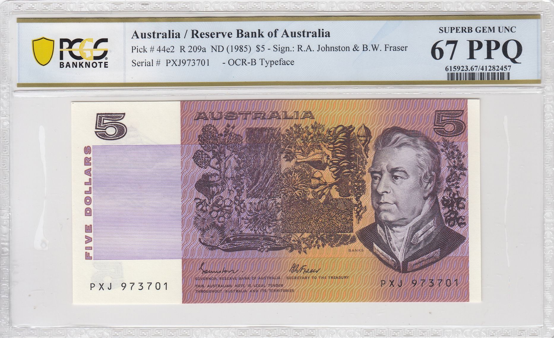 1985 Australia $5 Banknote Johnston/Fraser Superb Gem UNC 67 PPQ PCGS