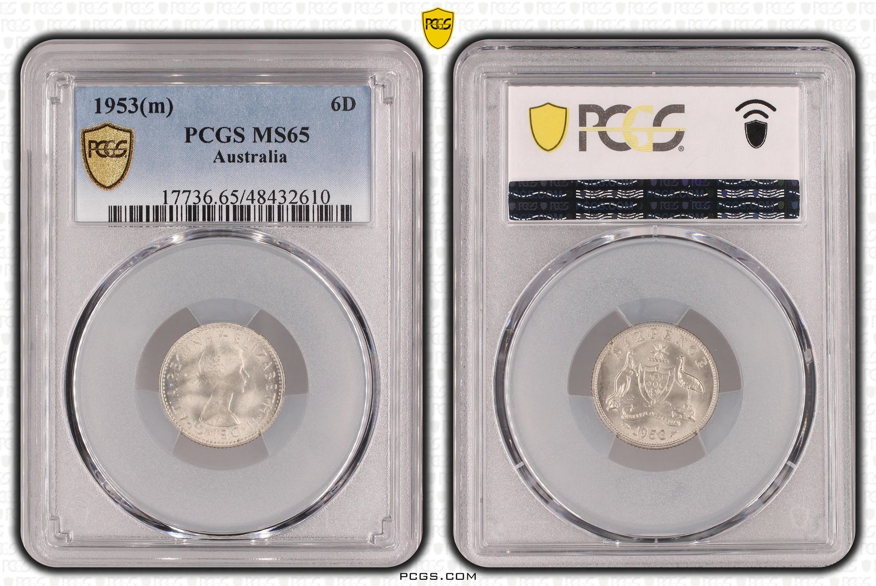 Elizabeth II, Sixpence, 1953(m), PCGS MS65
