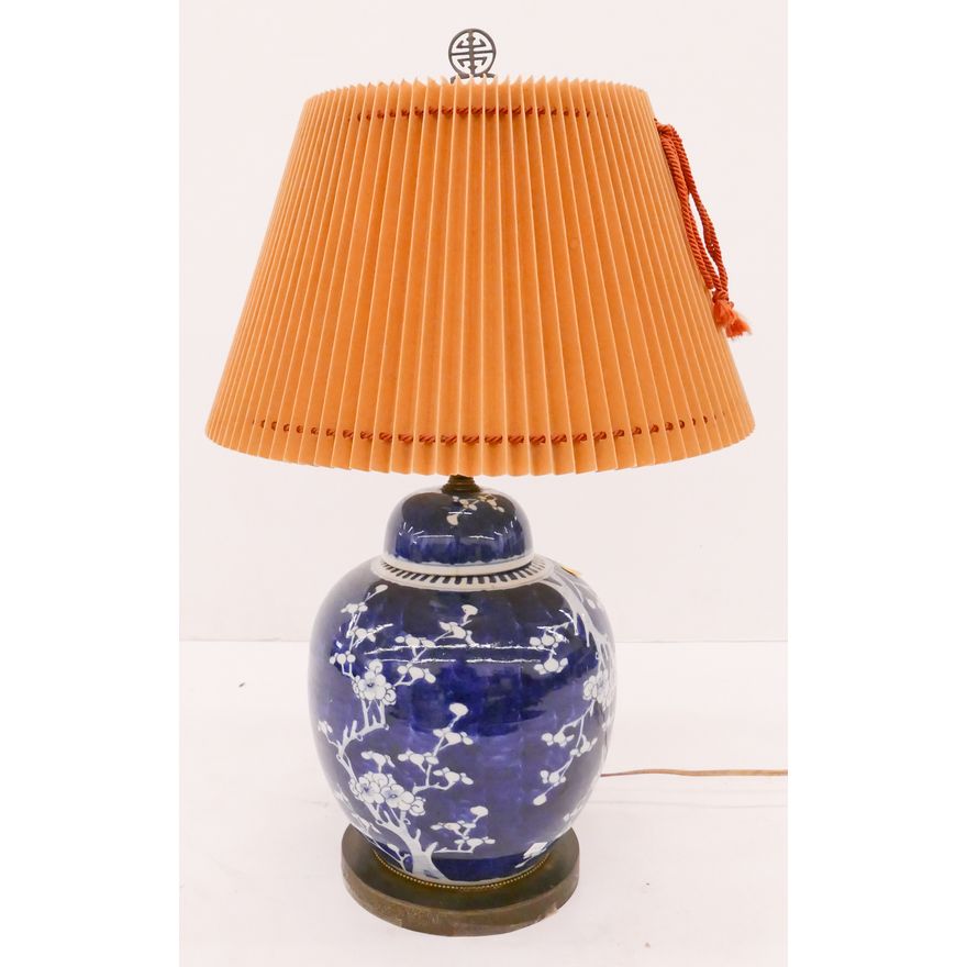 Chinese Qing Porcelain Prunus Jar Table Lamp- 25''