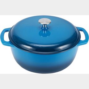 AMAZON BASICS ENAMELED CAST IRON ROUND DUTCH OVEN WITH LID AND DUAL HANDLES , HEAVY-DUTY & LARGE, 7.3-QUART, BLUE