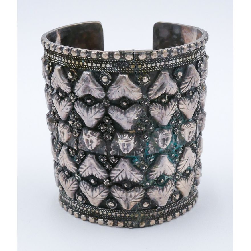 Vintage Egyptian 800 Silver Cuff Bracelet 3'' - 121 Grams