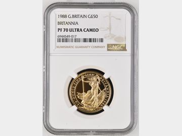1988 BRITANNIA GOLD 1/2oz PROOF £50 COIN PF70 UCAM TOP POP!