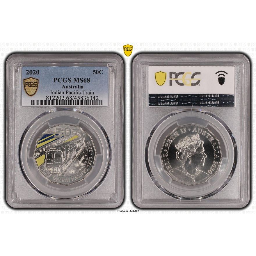 Elizabeth II, Indian Pacific Train, Fifty Cent, 2020, PCGS MS68