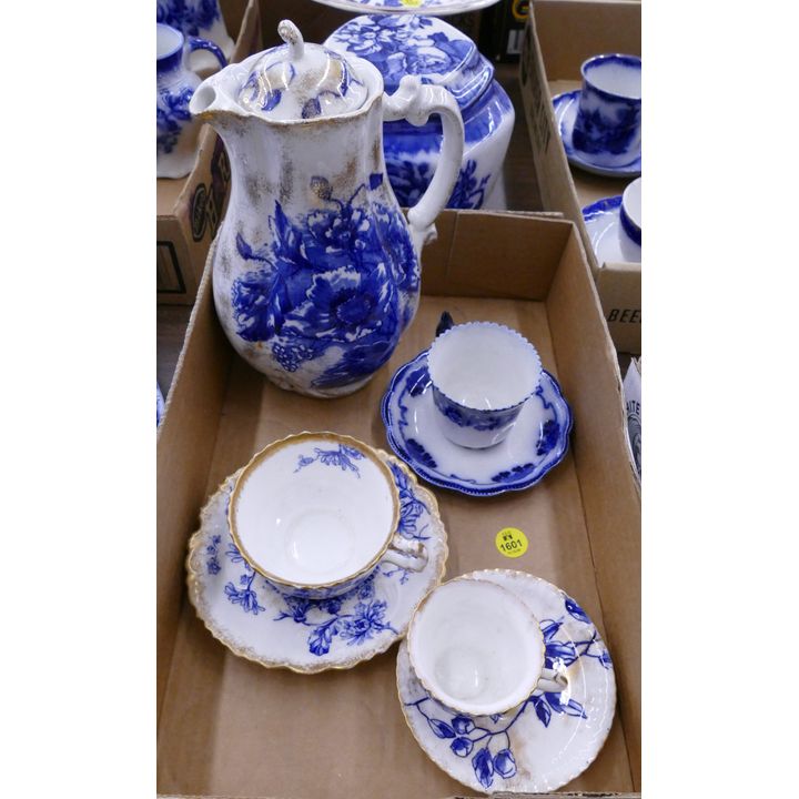 Box Gilt Flow Blue Coffee Pot and Cup Saucers