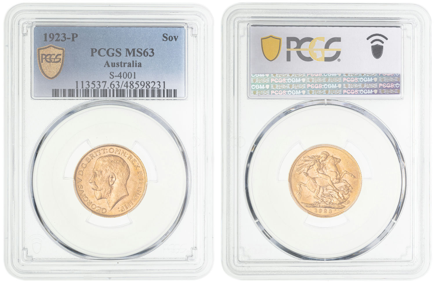 George V, St George Reverse, Sovereign, 1923-P, PCGS MS63