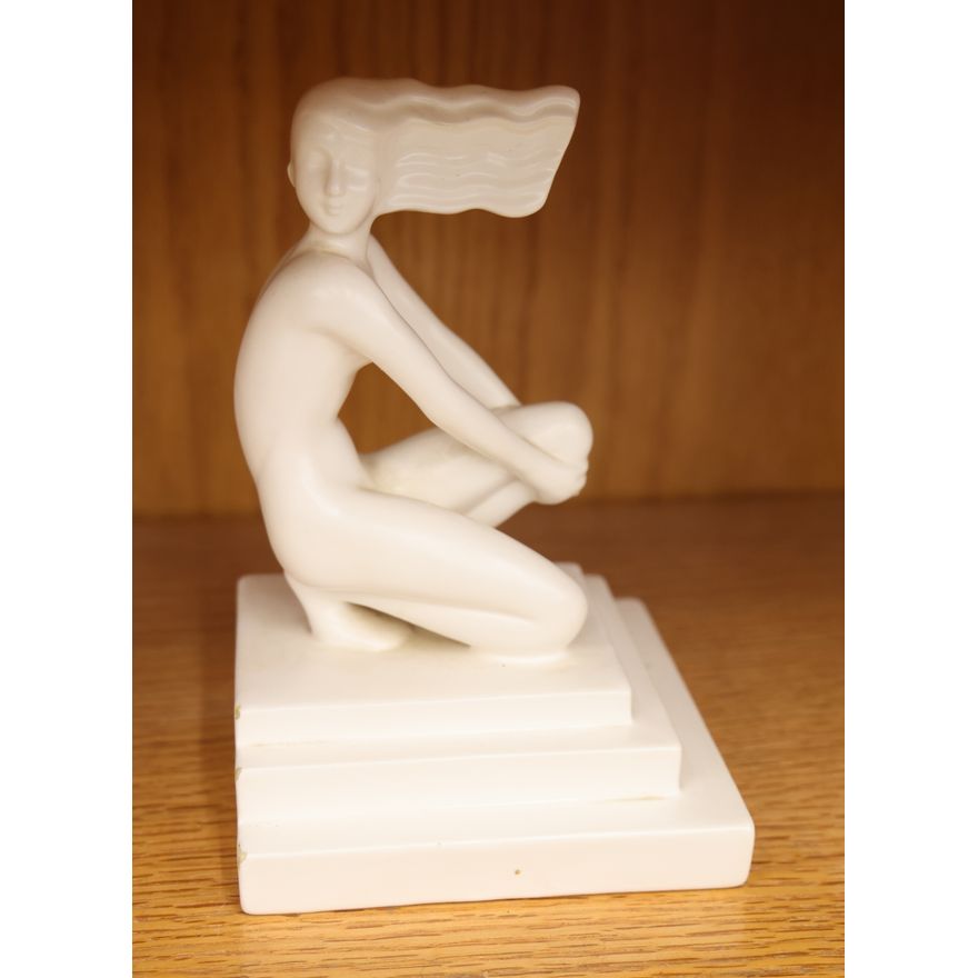 Art Deco White Chalk Bookend 7''