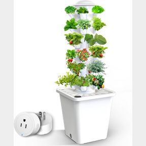 SOLAROXY HYDROPONICS GROWING SYSTEM, GARDEN HYDROPONICS GROWING SYSTEM TOWER WITH SMART PLUG, INDOOR 6 LAYERS 30 POTS WHITE PLANTI