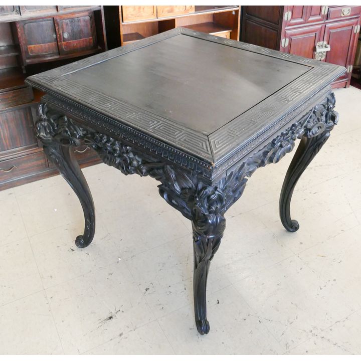 Meiji Japanese Carved Iris Square Table- 30x30x30''