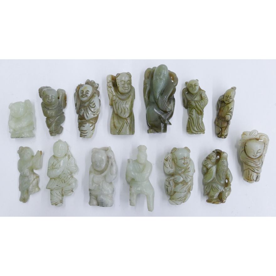 14pc Chinese Qing Jade Immortal Carvings