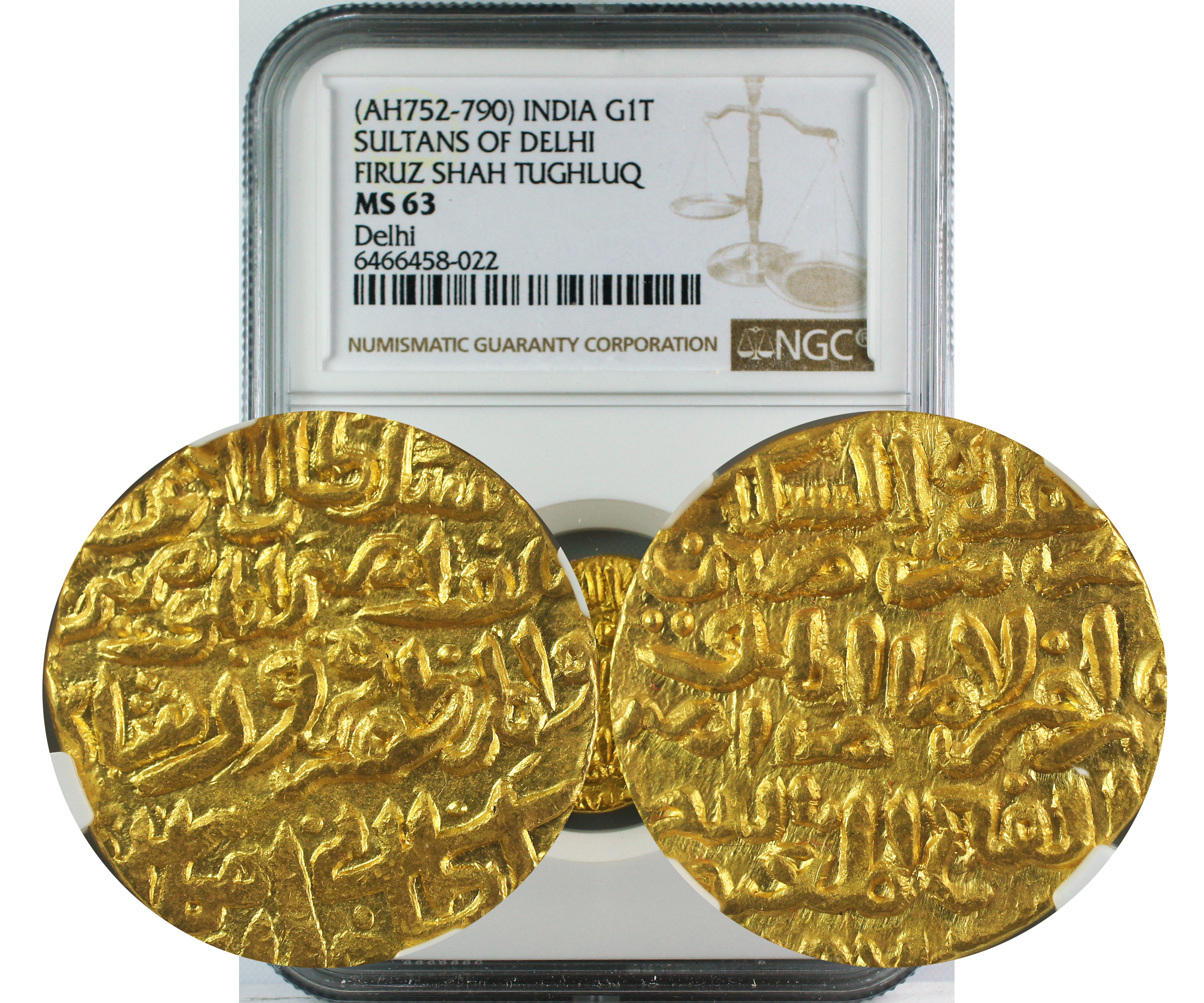 AH 752-790 INDIA GOLD TANKA SULTANS OF DELHI FIRUZ SHAH TUGHLAQ MS63