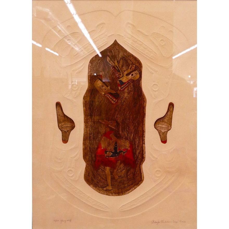 Arlene Mickelson 'Young Wolf' S/N Embossed Etching Framed- 34x28''