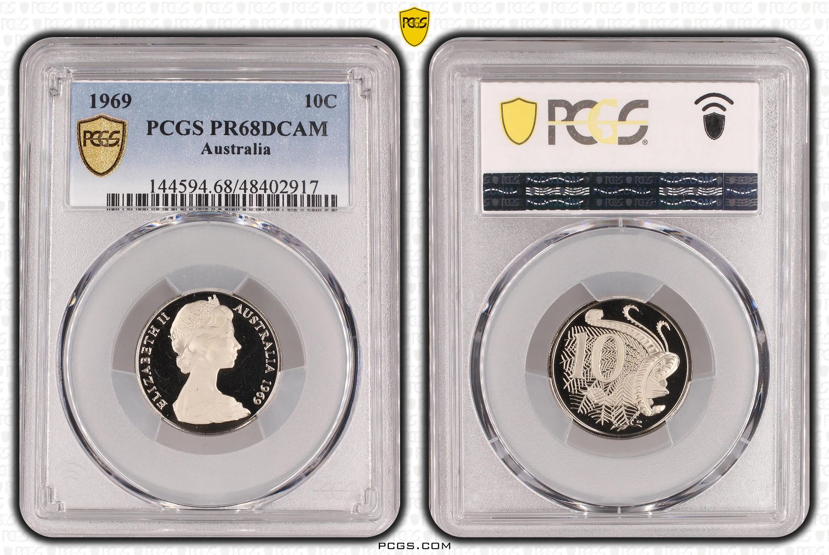 Elizabeth II, Ten Cent, 1969, PCGS PR68DCAM