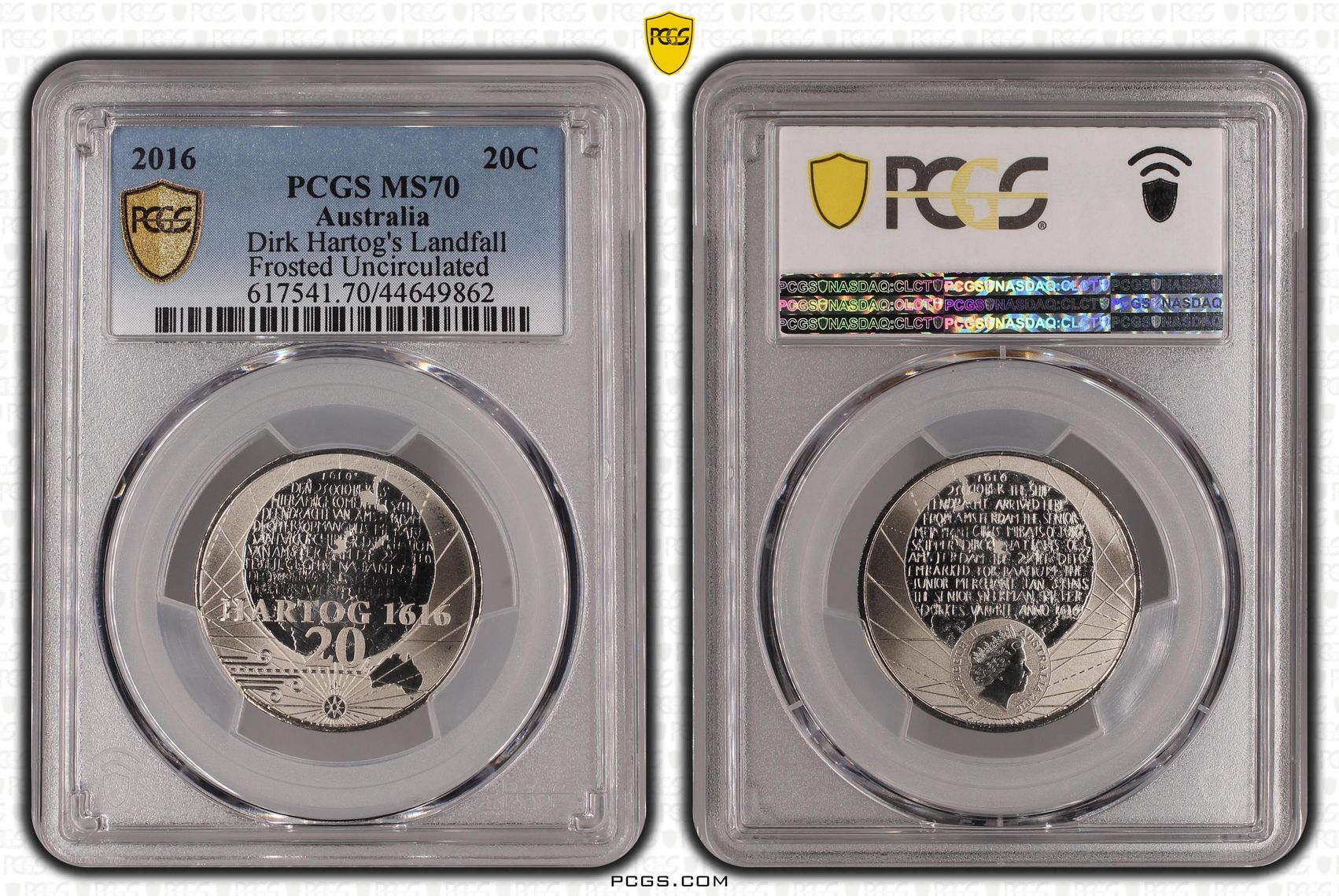66 · 2016 Australia Twenty Cent, 20c 400th Ann Dirk Hartog's Landfall Frosted Uncirculated PCGS - MS70 POP 2/0 -862