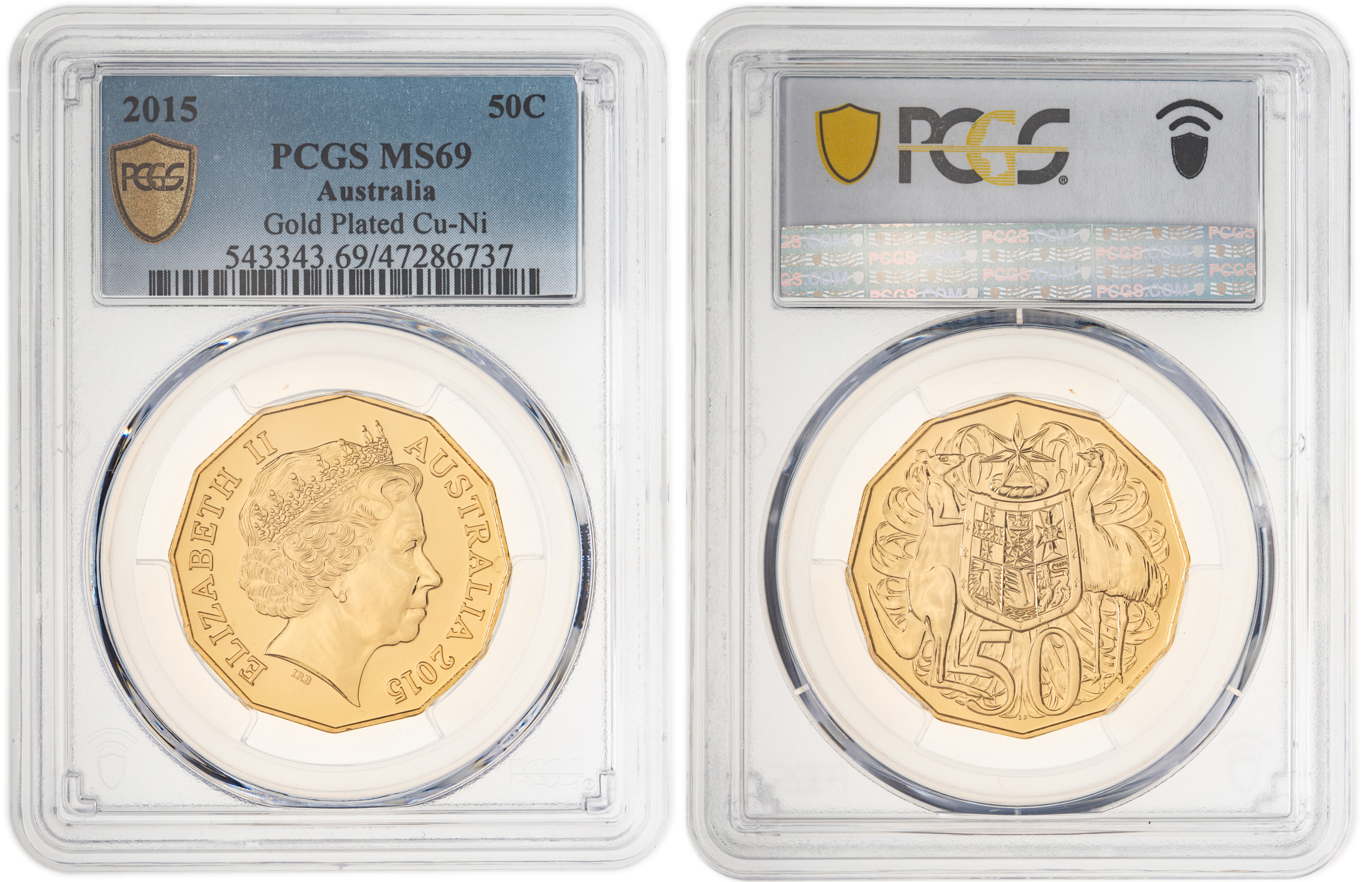 Elizabeth II, Gold Plated Cu-Ni, Fifty Cent, 2015, PCGS MS69