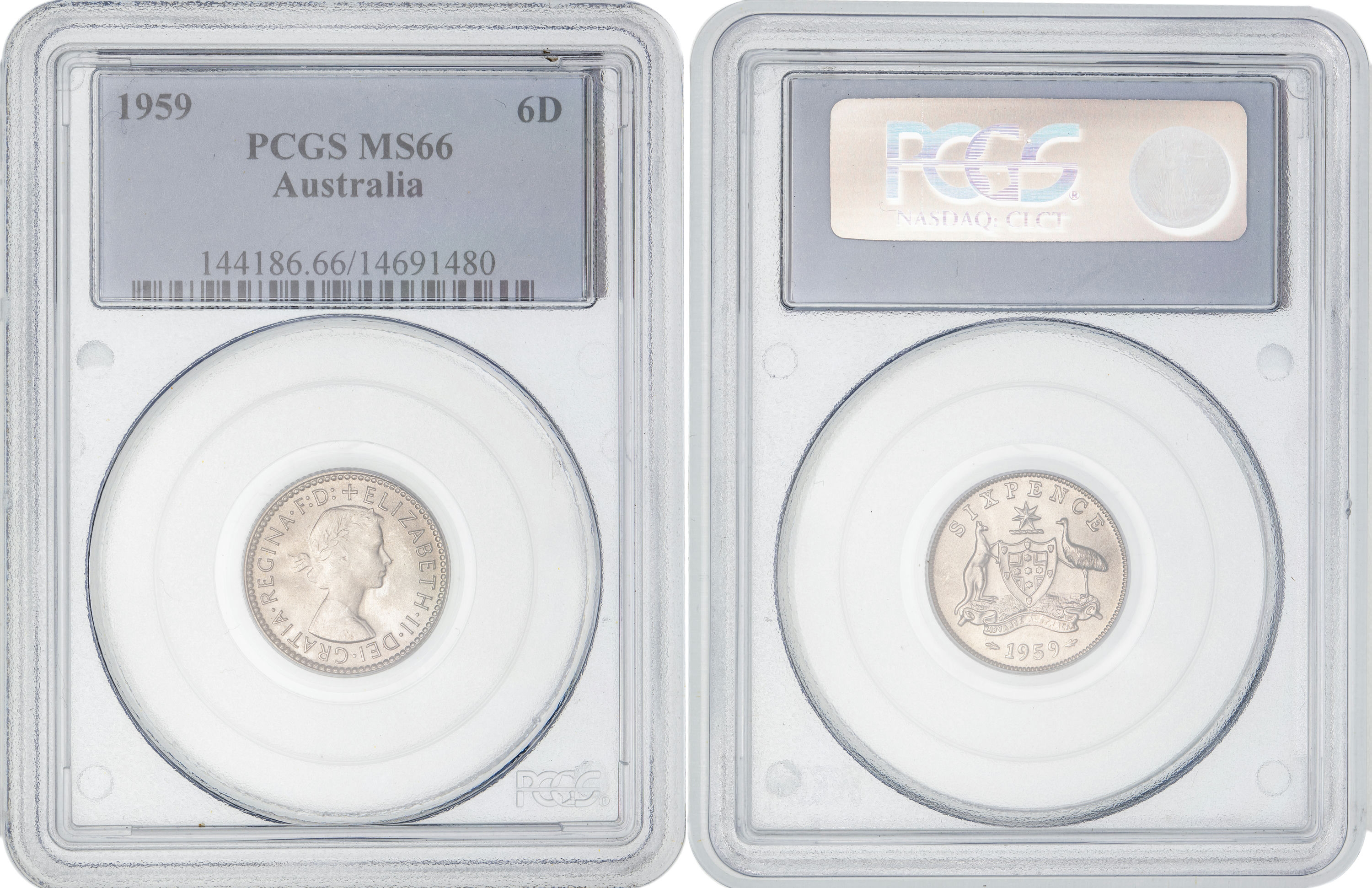 Elizabeth II, Sixpence, 1959, PCGS MS66