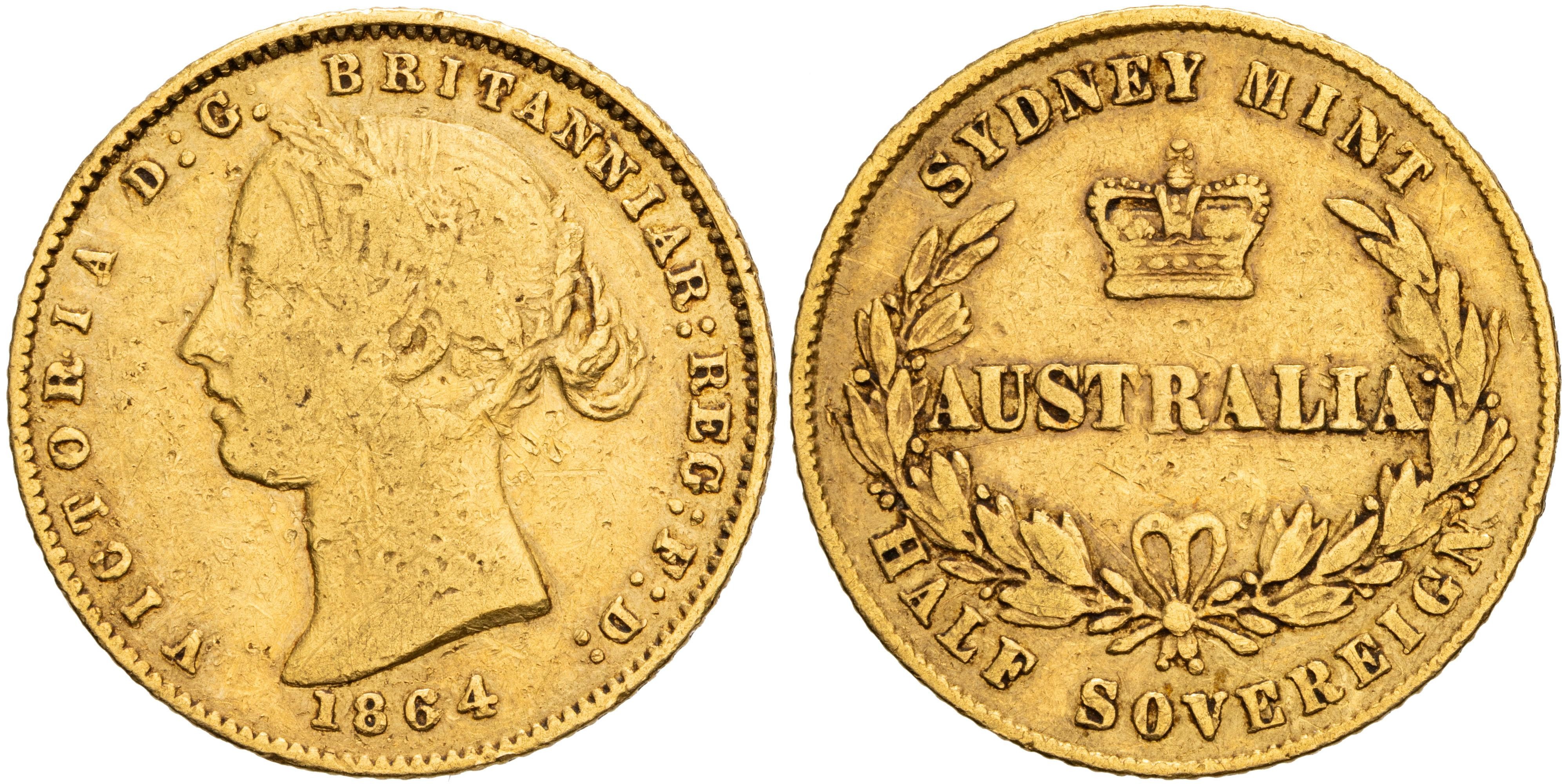 Victoria, Sydney Mint Reverse - Type II, Half Sovereign, 1864, VG
