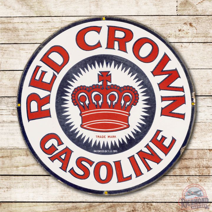 24" Red Crown Gasoline Porcelain Sign TAC 8.5