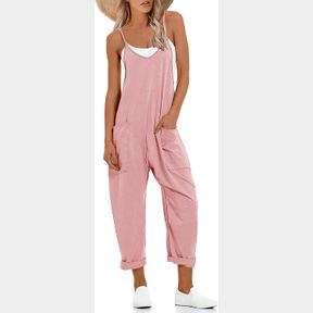MUCHPOW WOMEN'S V NECK SLEEVELESS JUMPSUITS SPAGHETTI STRAPS HAREM LONG PANTS OVERALLS WITH POCKETS, SMALL