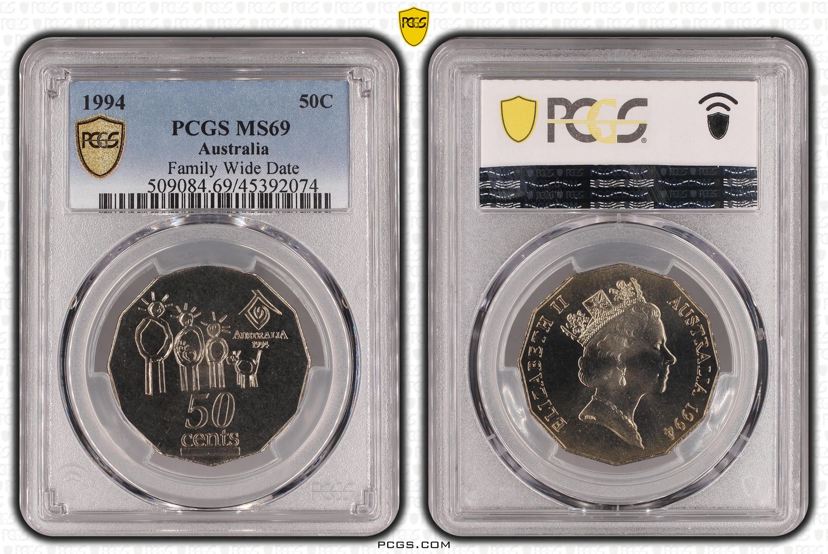 1994 Australia Fifty Cent, 50c Family Wide Date PCGS - MS69 -074