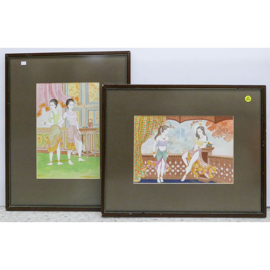 Pair Thai Women Watercolors Framed- 16x20'' each