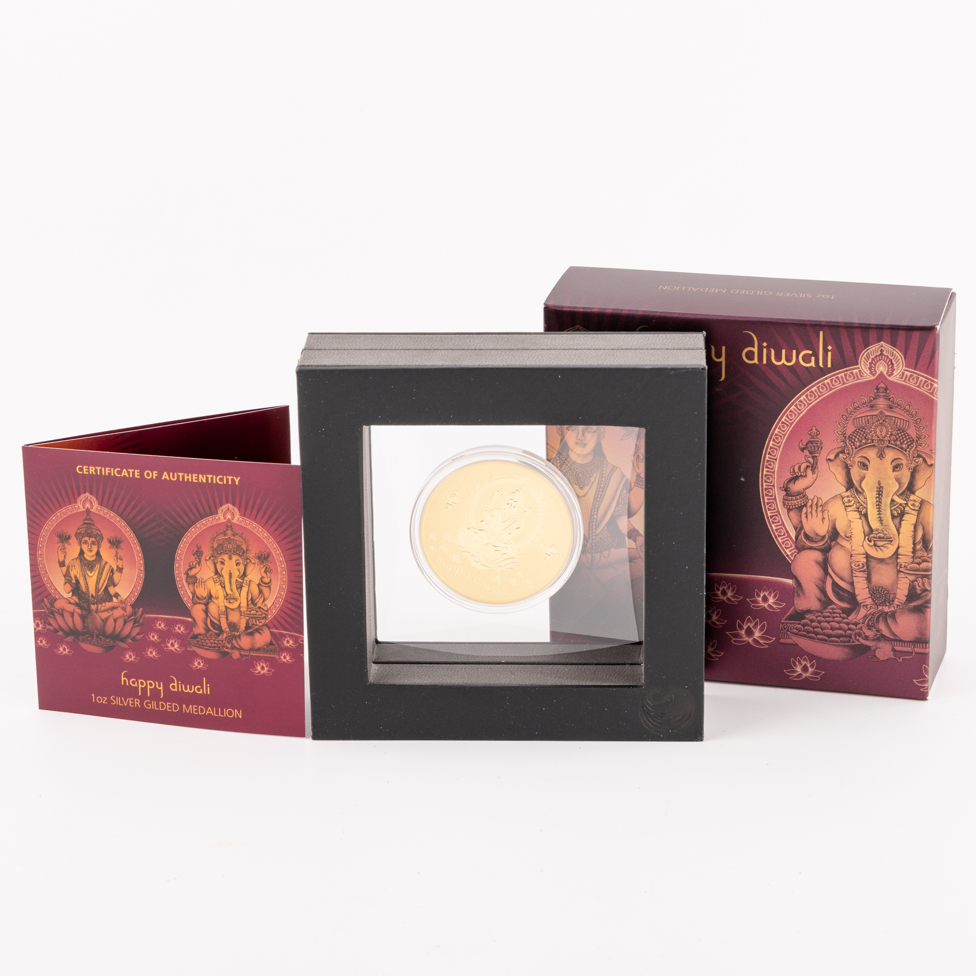 Happy Diwali 1oz Silver Gilded Medallion, UNC