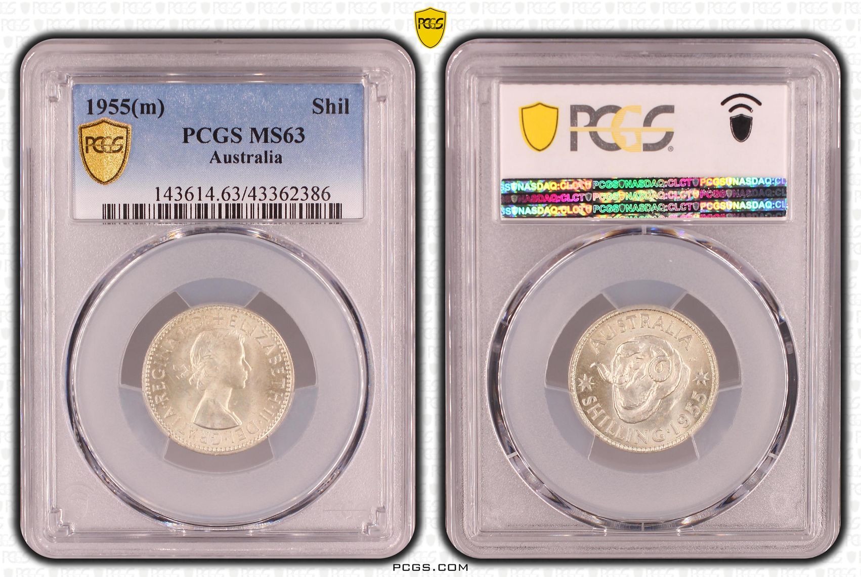 Shilling, 1955(m), PCGS MS63