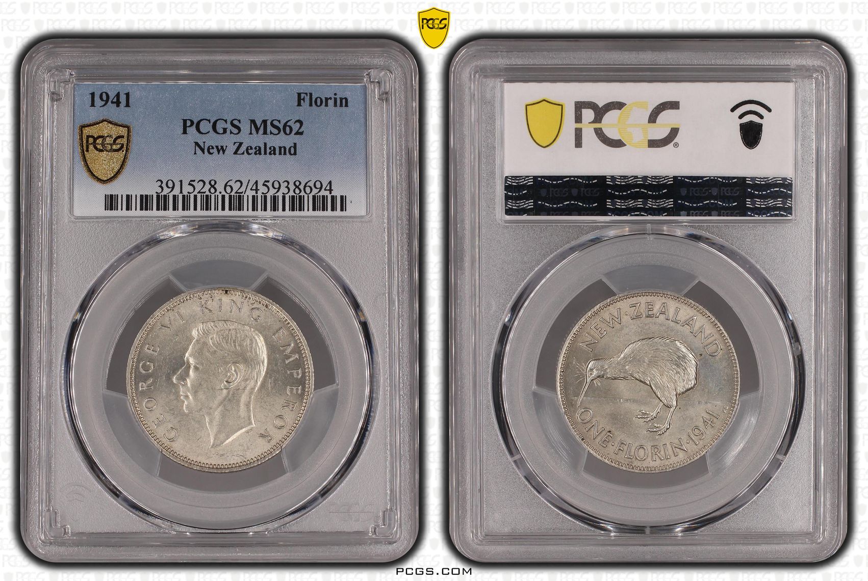 1941 New Zealand Florin Silver PCGS - MS62 -694