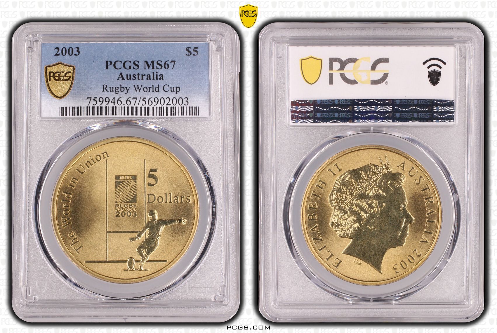 Rugby World Cup, Five Dollar, 2003, PCGS MS67