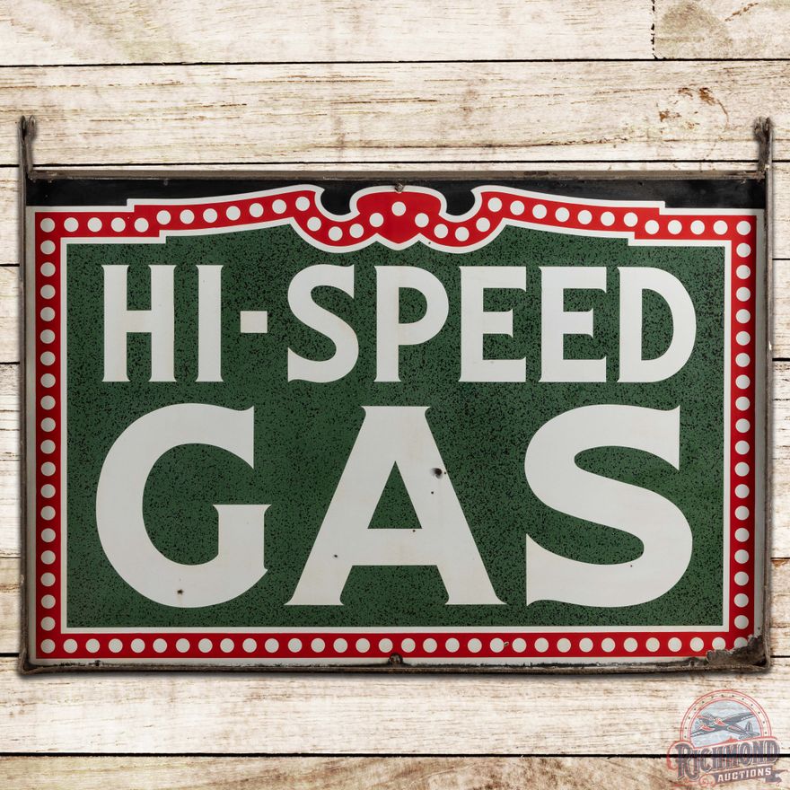 Scarce Hi-Speed Gas 5' DS Porcelain Sign w/ Frame
