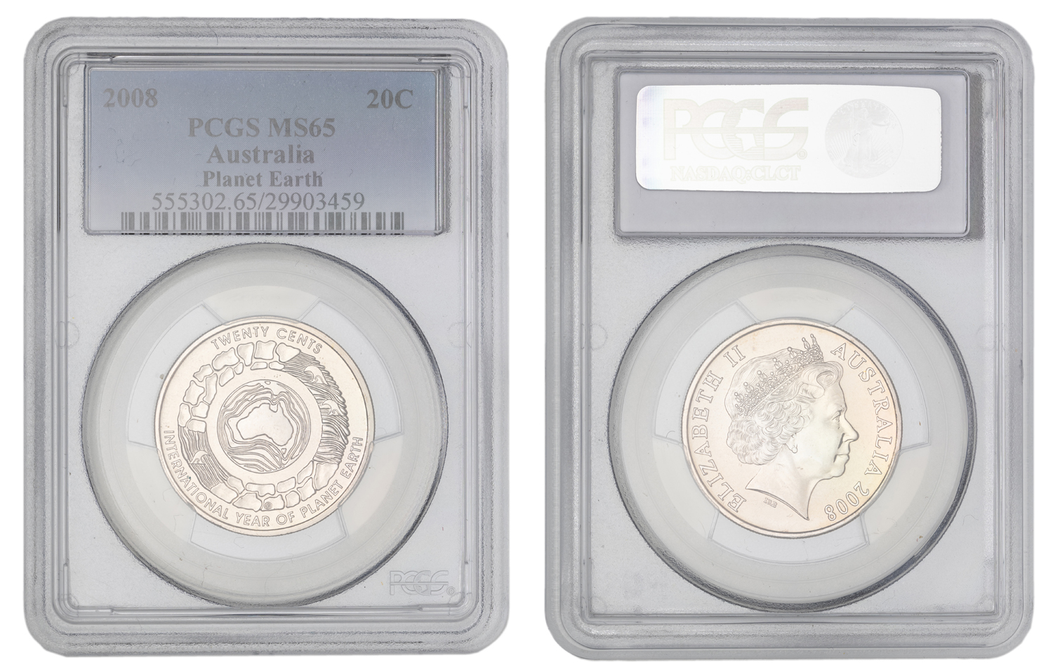 Elizabeth II, Planet Earth, Twenty Cent, 2008, PCGS MS65