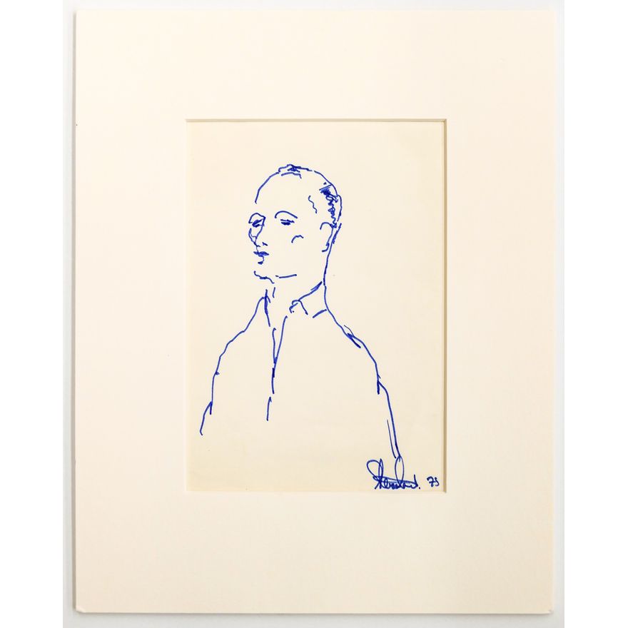 Jay Steensma ''Man Portrait'' Signed 1975 Ink on Paper Matted 12.25''x9.75''