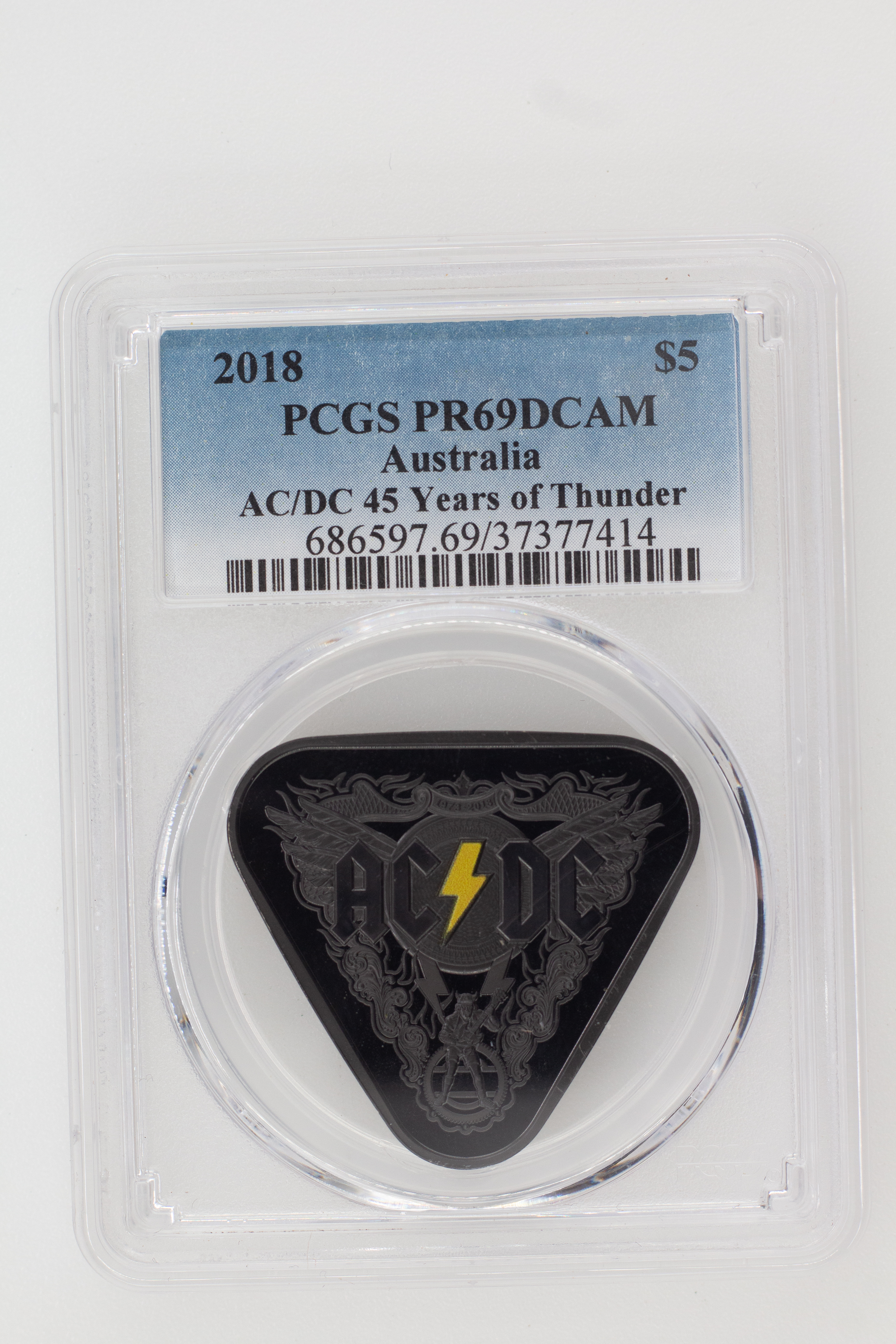 2018 Australia Five Dollar, $5 Silver Proof AC/DC 45 Years of Thunder PCGS - PR69DCAM -414