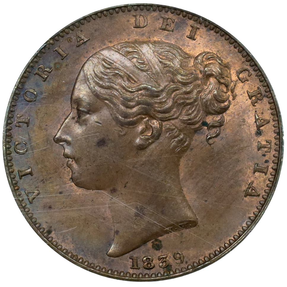 マン島（イギリス） 1839年 ファーシング 銅貨 ヴィクトリア女王 