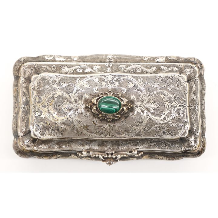 Ornate Italian 800 Silver Malachite Table Box
