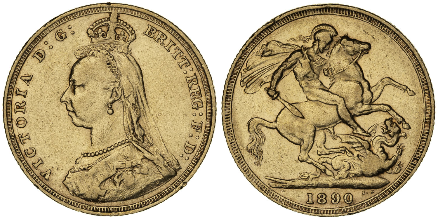 Victoria, St George Reverse, Sovereign, 1890-S, Fine