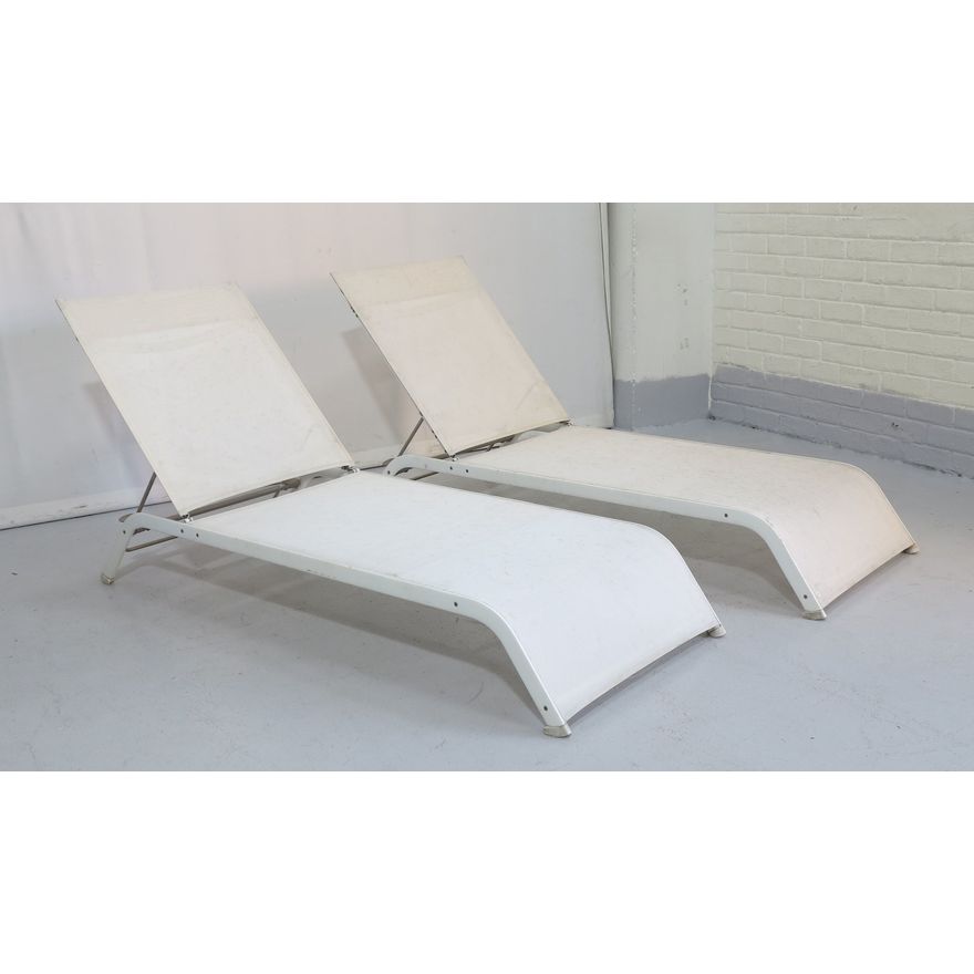 PAIR OF ALUMINIUM ALL WEATHER SUN LOUNGERS