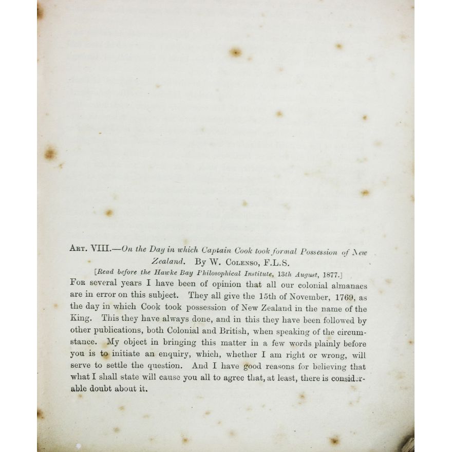 COLENSO, WILLIAM  [association copy] - The Moa. October 1879.