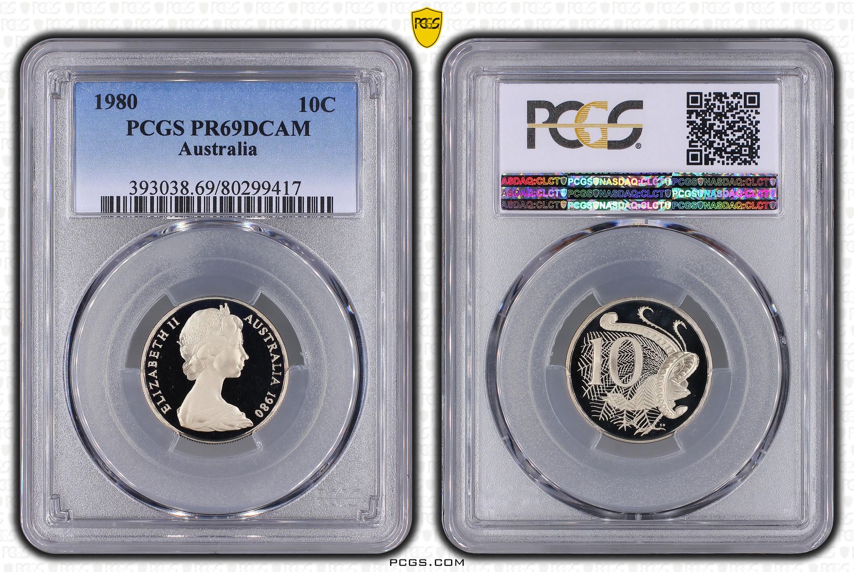 Elizabeth II, Ten Cent, 1980, PCGS PR69DCAM
