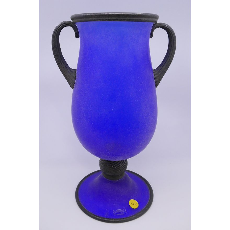 Gambaro & Pogel Murano Scavo Blue Glass Footed Vase- 14''