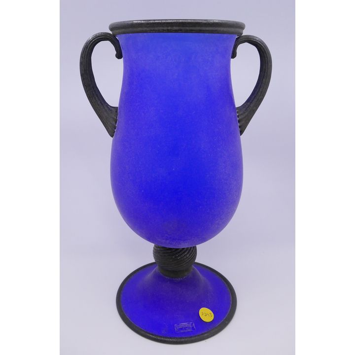 Gambaro & Pogel Murano Scavo Blue Glass Footed Vase- 14''