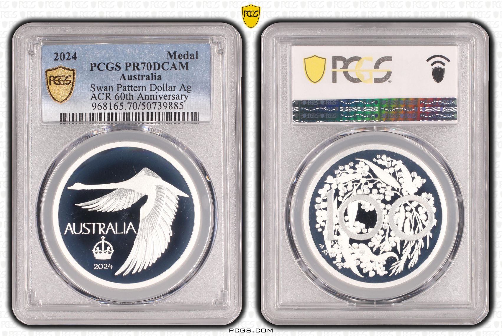 Swan "Pattern Dollar" Ag ACR 60th Anniversary, Medal, 2024, PCGS PR70DCAM