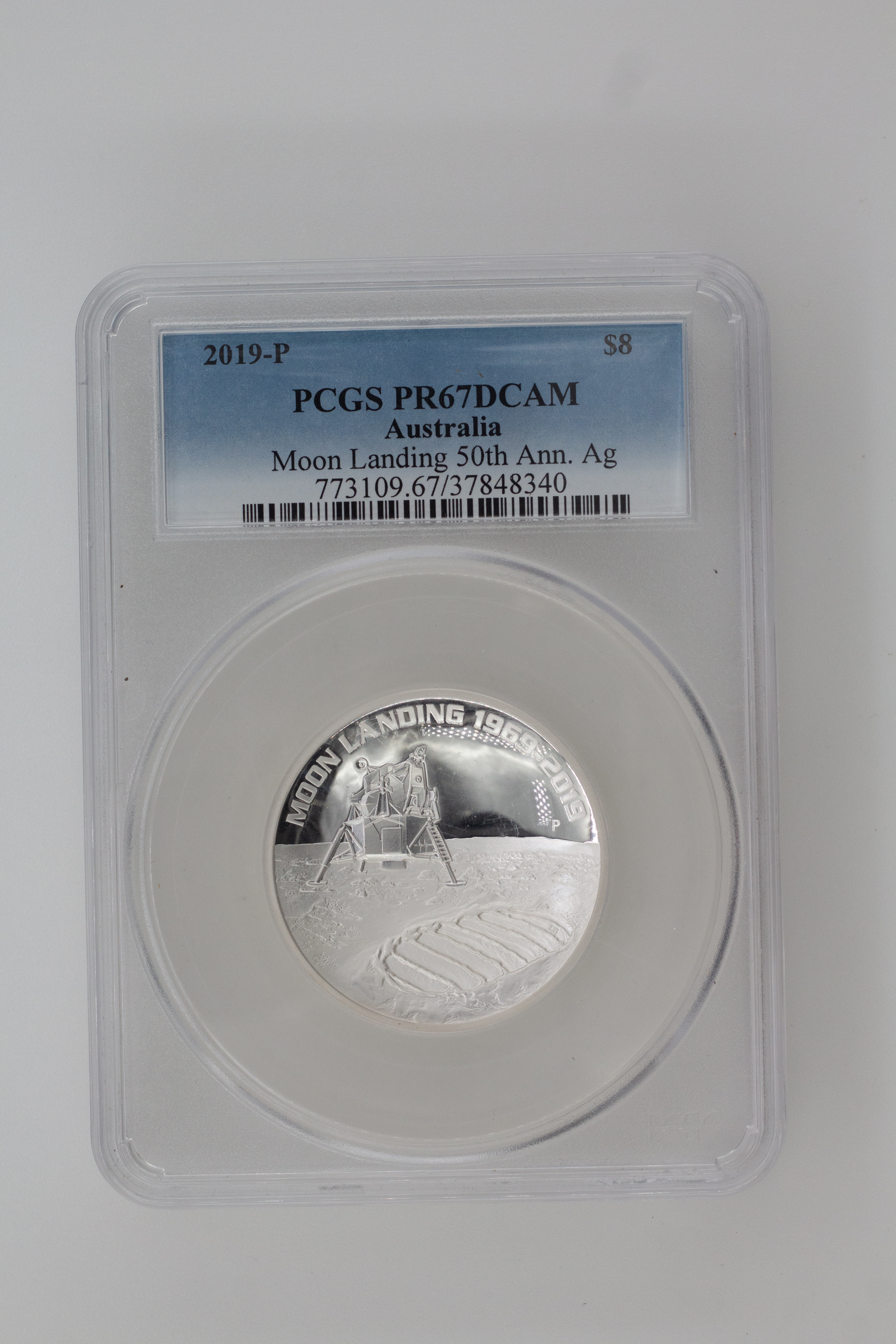 2019-P Australia $8 Silver Proof Moon Landing 50th Ann. Ag PCGS - PR67DCAM POP 1/0 -340