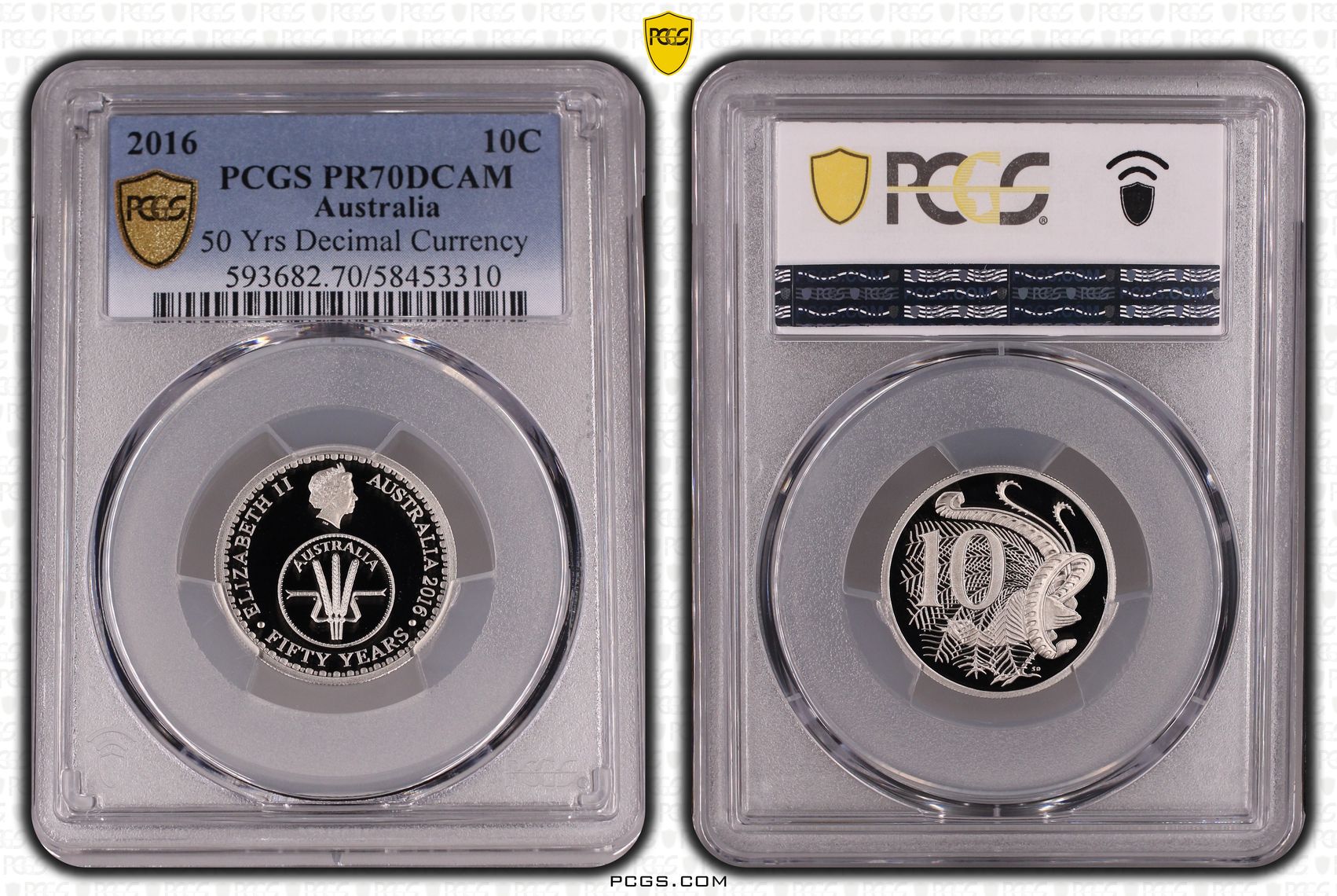 50 Yrs Decimal Currency, Ten Cent, 2016, PCGS PR70DCAM